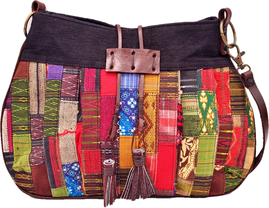 Handmade Hill tribe Artisan Patchwork adjustable cross-body and shoulder pleated handbag