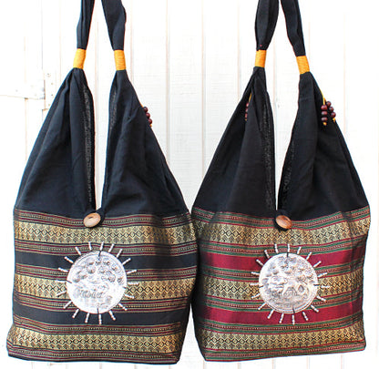 Handmade Thai silk shoulder bag with elephant metal medallion accent(6 pack/ $10 ea.)