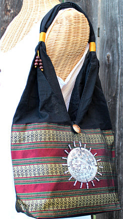 Handmade Thai silk shoulder bag with elephant metal medallion accent(6 pack/ $10 ea.)