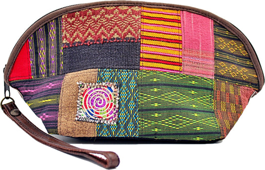 Handmade hill tribe artisan handwoven cotton patchwork with leather accent wristlet / clutch(4 pack/ $18 ea.)