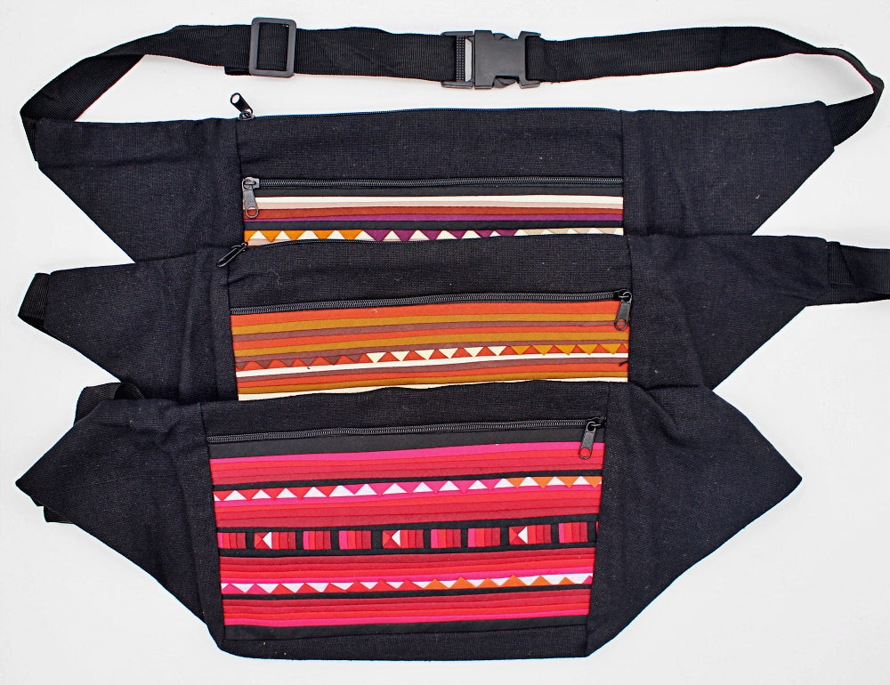 Handmade Lisu hill tribe intricate quilted belt bag/ bum bag(12 pack/ $9 ea.)