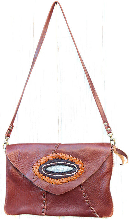 Handmade genuine cowhide leather adjustable clutches/purses with stingray leather accent : TH-LB-17 - Atlas Goods
