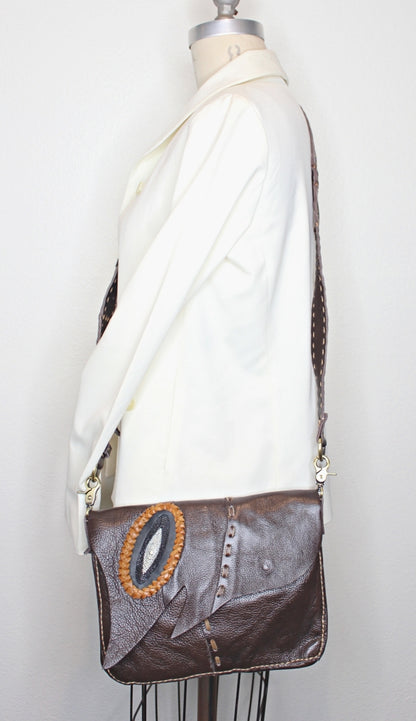 handmade bohemian leather messenger bag with stingray leather accent