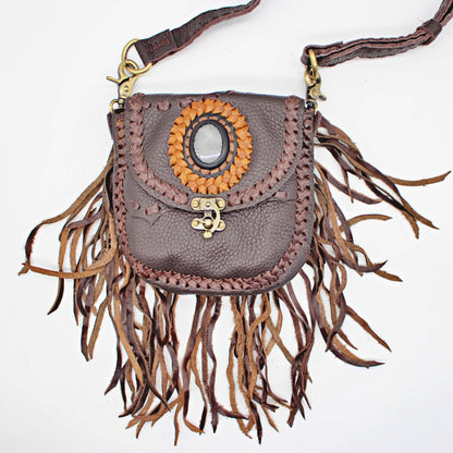 Handmade Bohemian Fringe Bag W/ Antique Swing Latch Closure
