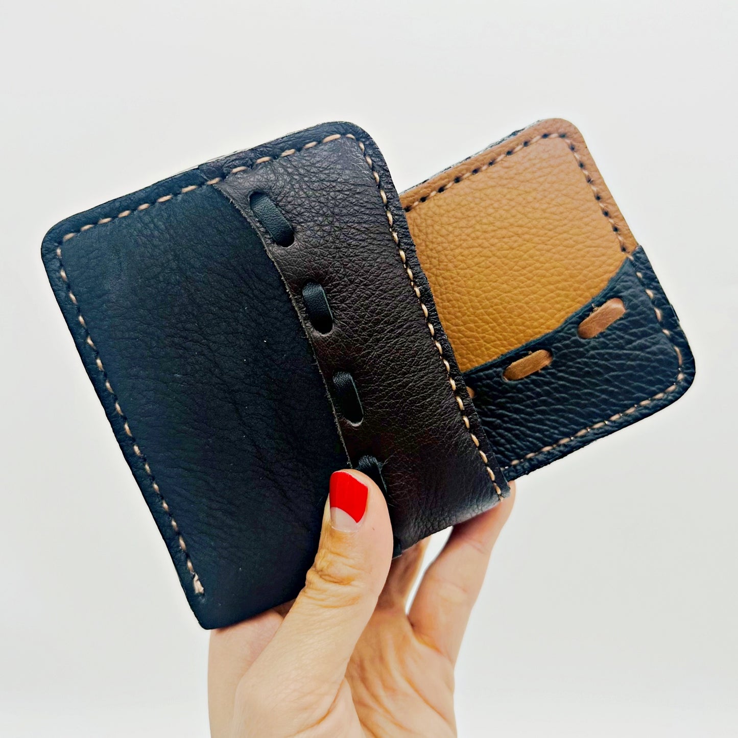 Handmade western genuine leather bifold wallet two tone design