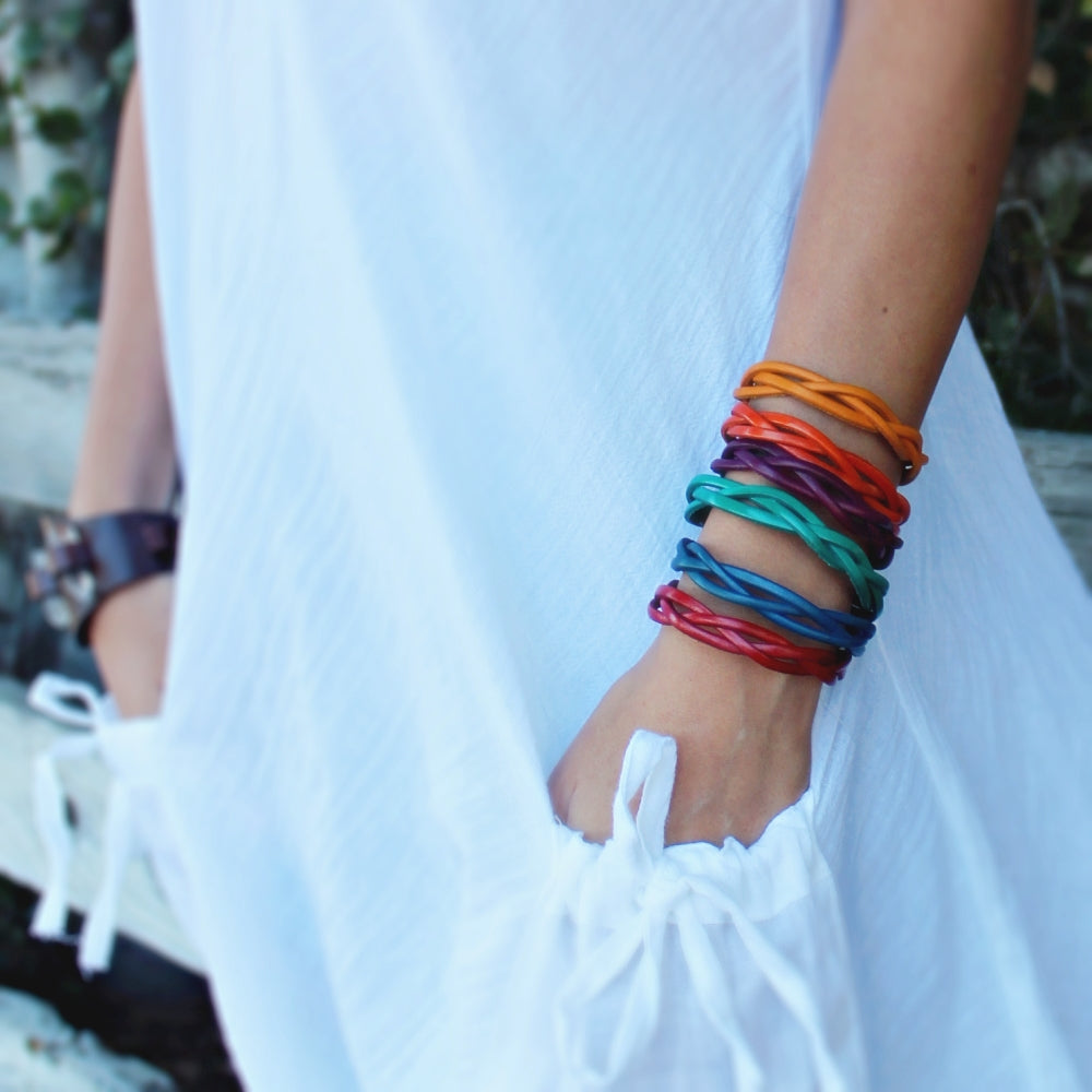 Handmade Genuine Leather Slim Colorful Woven Bracelet (12 pack/ $4 ea.)
