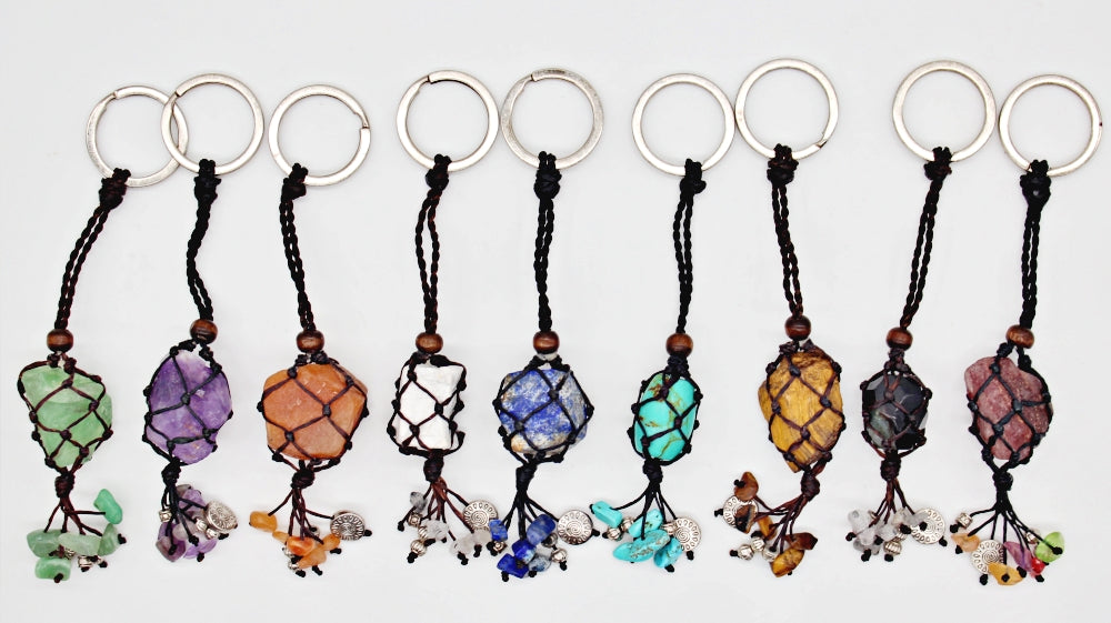 Handmade Macrame Gemstone Keychain with tassel (Changeable)(12 pack)