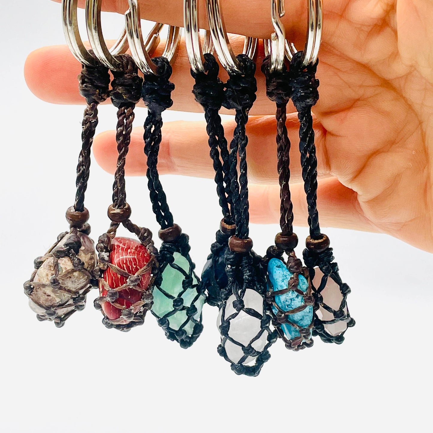 Handmade Macrame Gemstone Keychain (Changeable)(12 pack)
