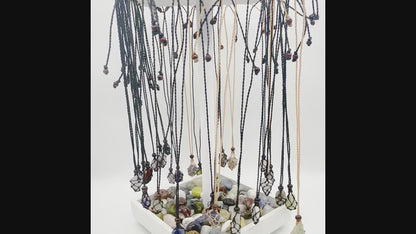 Macramé Cage Necklaces With Tumbled Stone display set