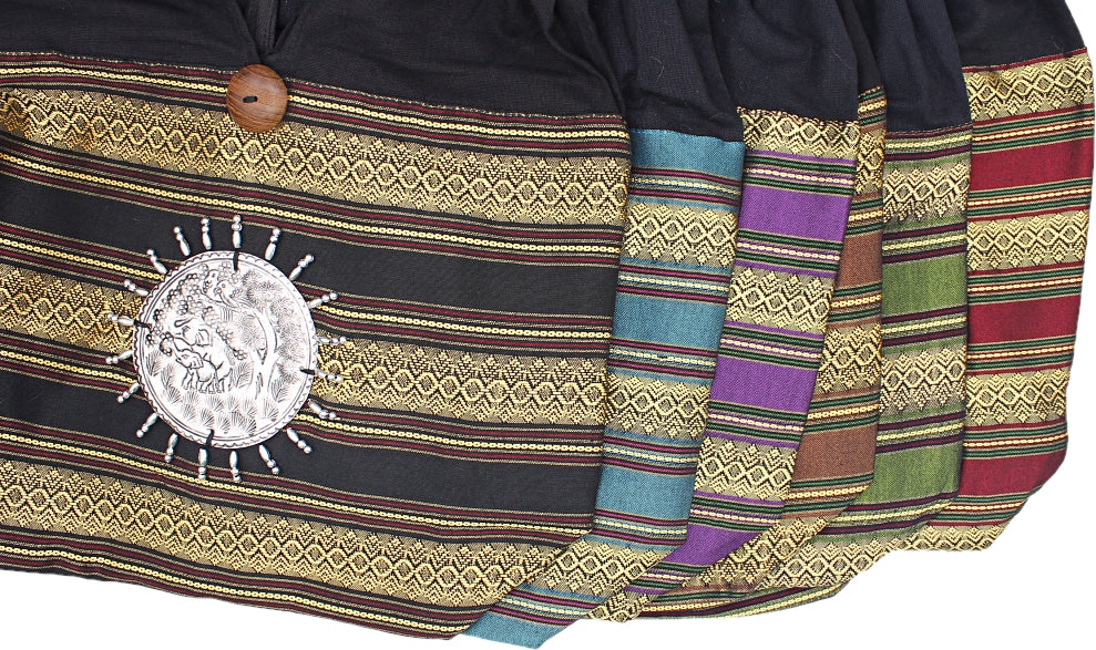 Handmade Thai silk shoulder bag with elephant metal medallion accent(6 pack/ $10 ea.)