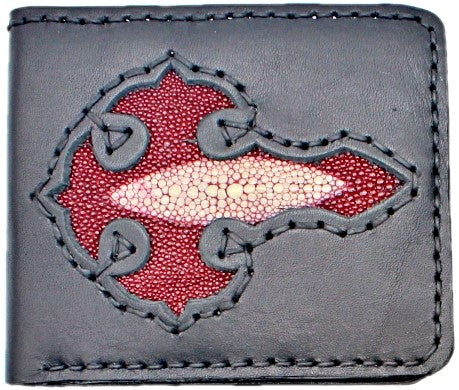 Western Handmade Leather Bifold Wallet with stingray leather accent