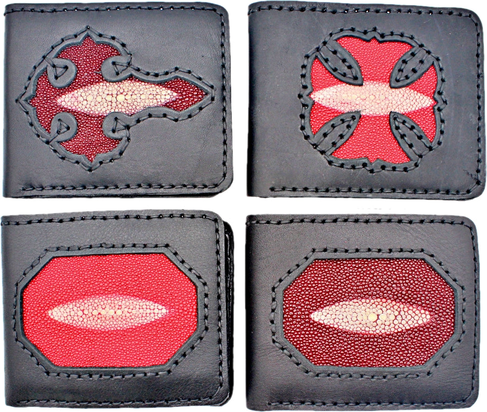 Western Handmade Leather Bifold Wallet with stingray leather accent