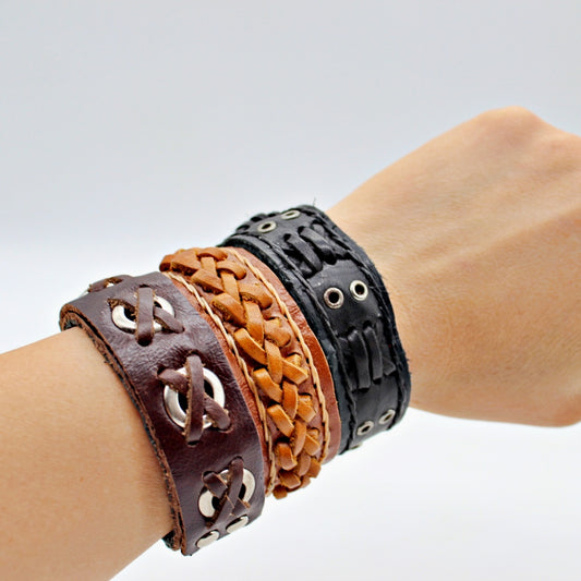 Western Handmade Cowhide Leather Bohemian Woven Bracelets(12 pack/ $6 ea.)