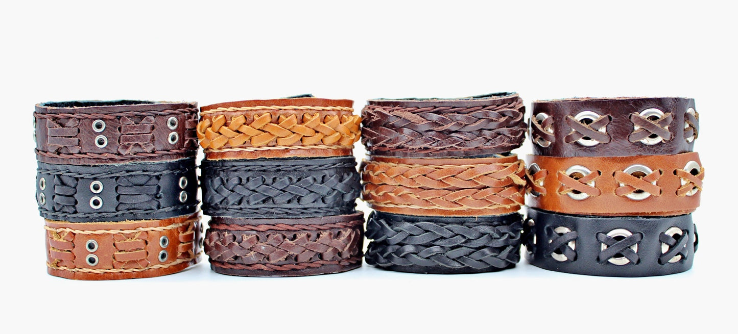 Western Handmade Cowhide Leather Bohemian Woven Bracelets(12 pack/ $6 ea.)