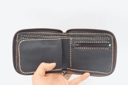 Handmade western genuine leather bifold zipper wallet