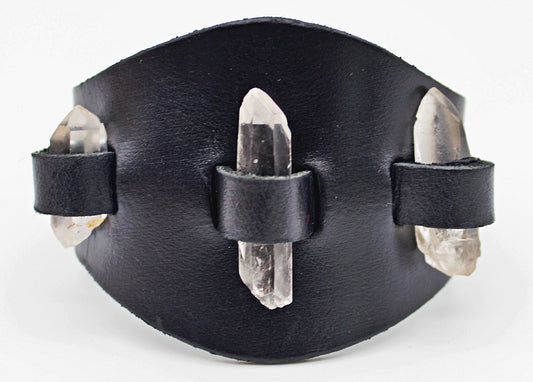 Handmade genuine  leather gem stone crystal holder bracelets/ cuffs single band(Without stones)