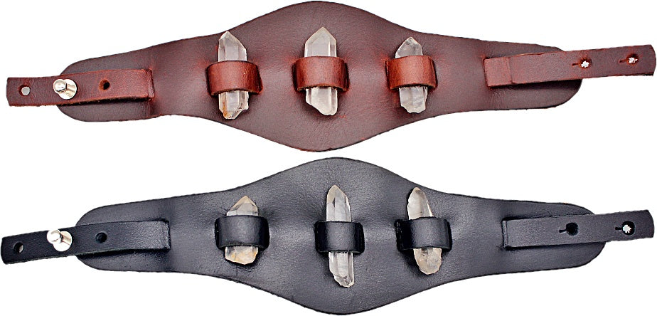 Handmade genuine  leather gem stone crystal holder bracelets/ cuffs single band(Without stones)