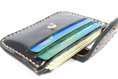 Handmade cowhide thin leather cardholder with button closure - Atlas Goods