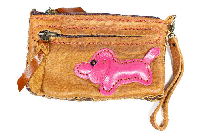 Handmade genuine cowhide leather clutches/wristlets with animal designs : CLC-03 - Atlas Goods