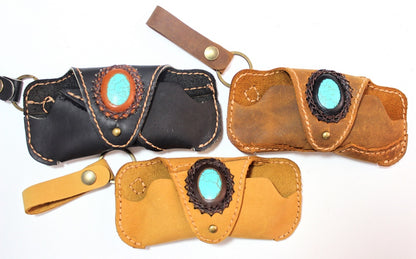 Handmade leather glass cases with stone accent