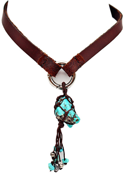 Handmade leather choker necklace with pendant