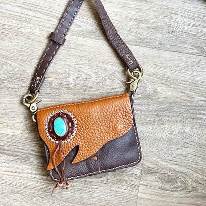 Cowhide Uneven Flap mini Travel Bag With Stone Accent