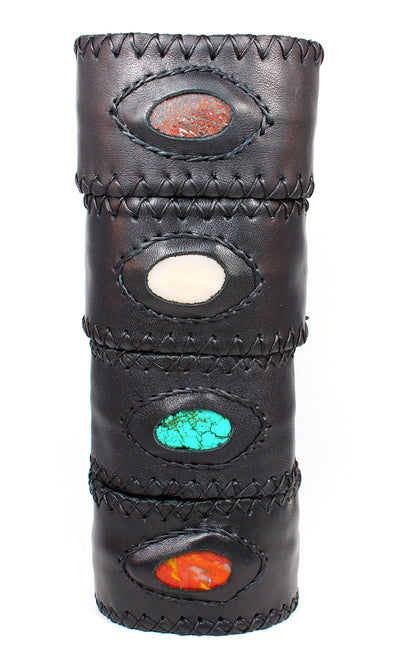 Handmade genuine leather wallet bracelets/ cuffs with gemstone
