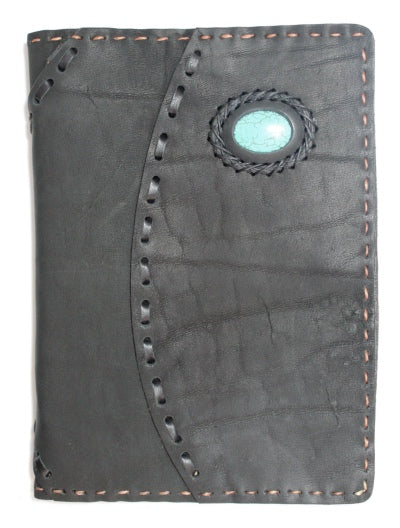 Handmade large Leather journal with stone accent/ blank paper