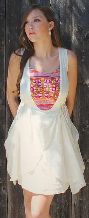 Sleeveless sundress with Hmong hill tribe up-cycle textile accent - Atlas Goods