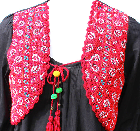 Three quarter sleeve sundress with Hmong hill tribe up-cycle textile vest - Atlas Goods