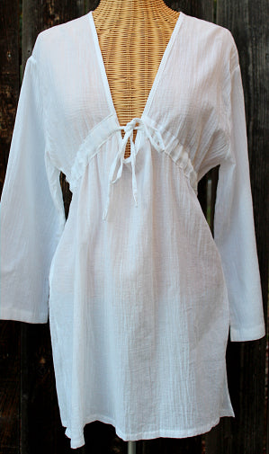 Women white plain cotton long sleeve long top