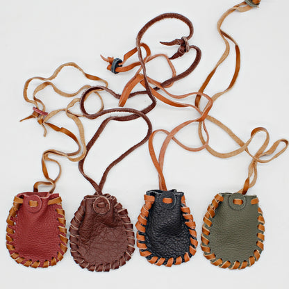 Handmade leather medicine bag with adjustable leather cord