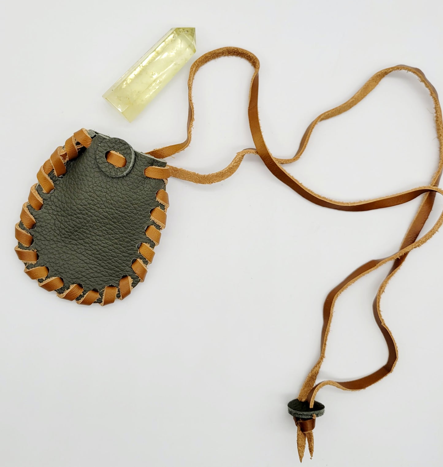 Handmade leather medicine bag with adjustable leather cord