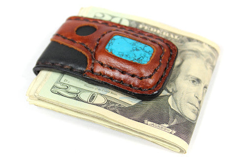 Genuine leather money clip with stone accent : MC-420 - Atlas Goods