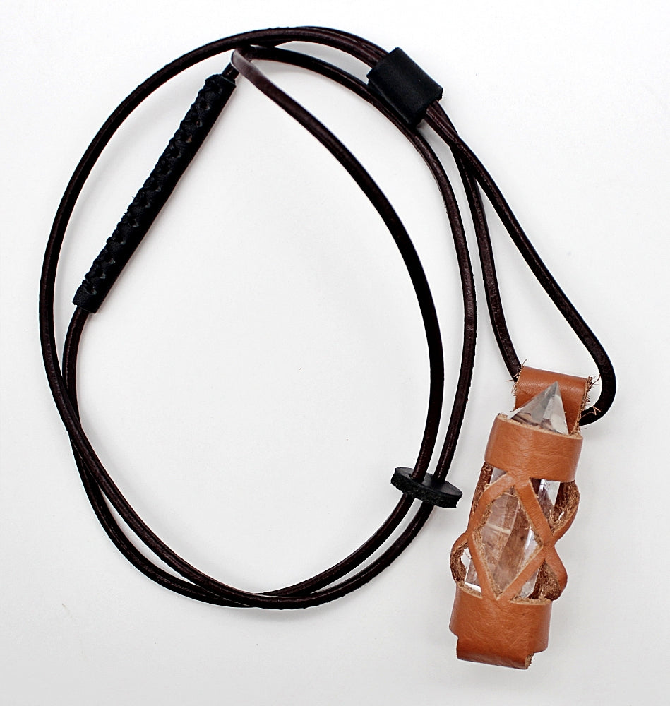 Handmade leather gemstone crystal holder/case necklace without stone