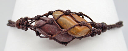 Handmade interchangeable macramé cage bracelet with tumbled stone