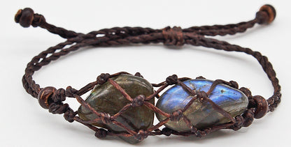 Handmade interchangeable macramé cage bracelet with tumbled stone