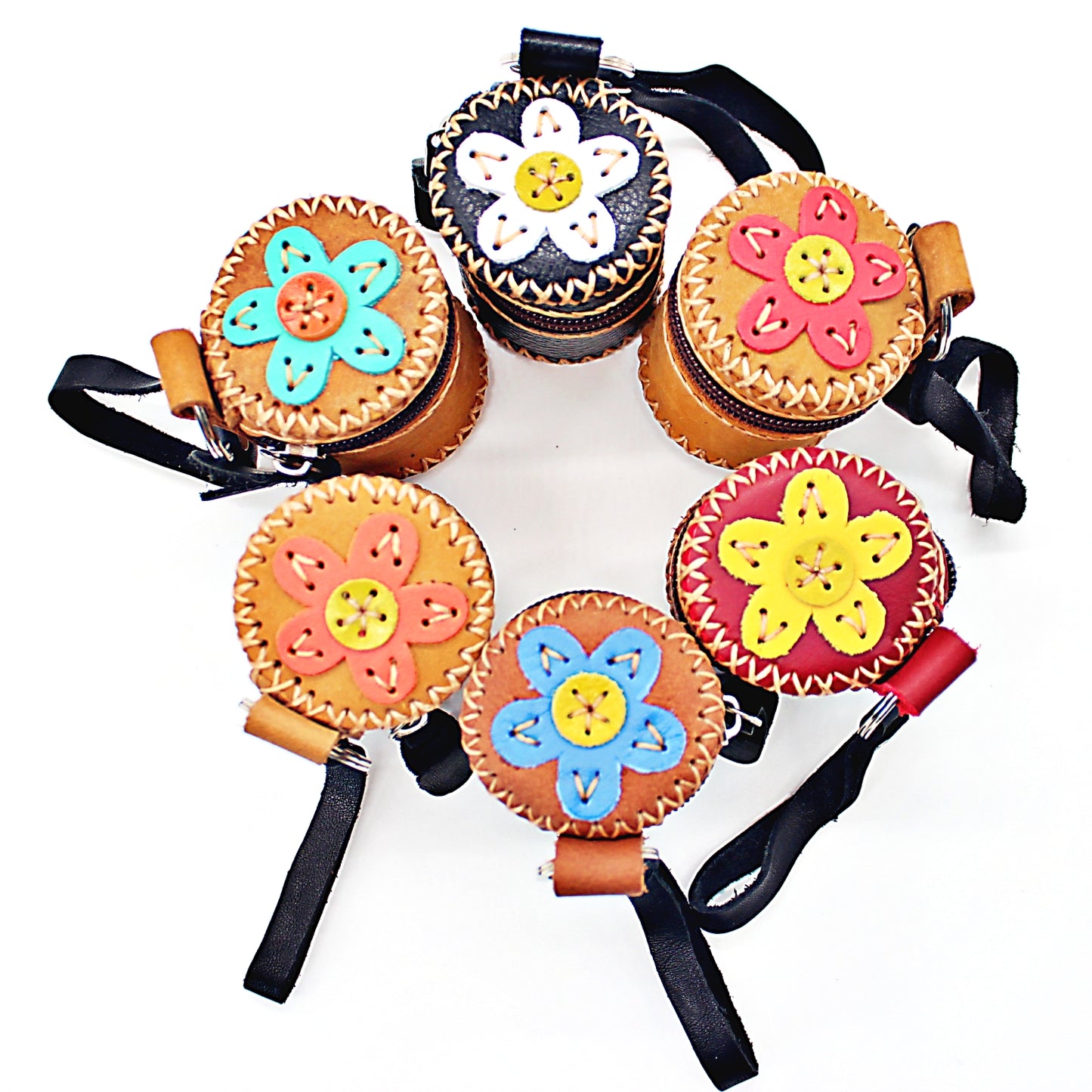 Handmade drum shape Coin Purse with flower design