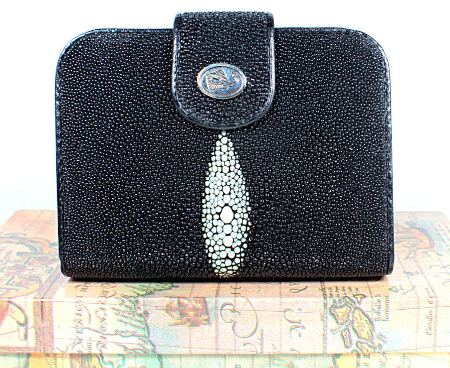 Genuine stingray leather French style wallets with magnet button closure - Atlas Goods