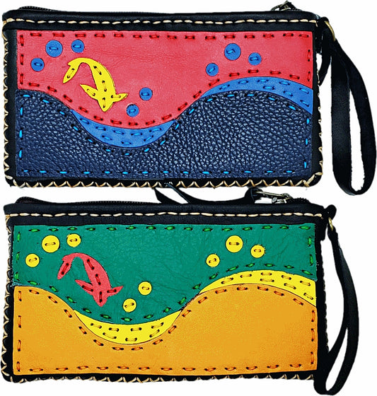 Handmade genuine leather collage art clutch/ wallet-Shark design