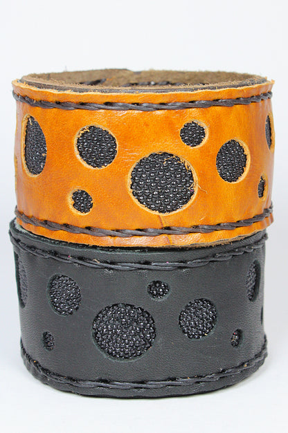 Handmade genuine leather bracelet/ cuff with stingray leather accent