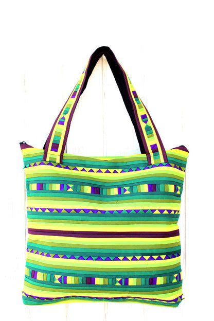 Handmade Lisu hill tribe intricate patchwork tote shoulder bags - Atlas Goods