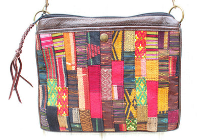 Handmade hill tribe artisan handwoven cotton patchwork crossbody/ shoulder convertible bag - Atlas Goods