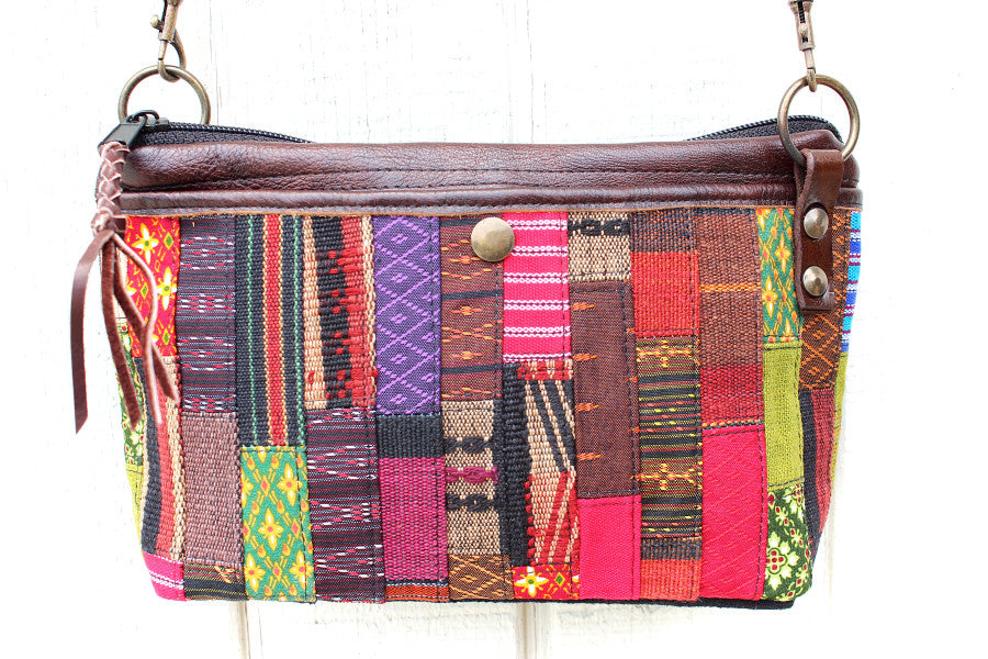 Handmade hill tribe artisan handwoven cotton patchwork crossbody/ shoulder convertible saddle bag - Atlas Goods