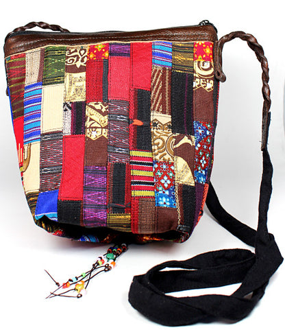 Handmade hill tribe artisan handwoven cotton patchwork crossbody small bucket bag - Atlas Goods