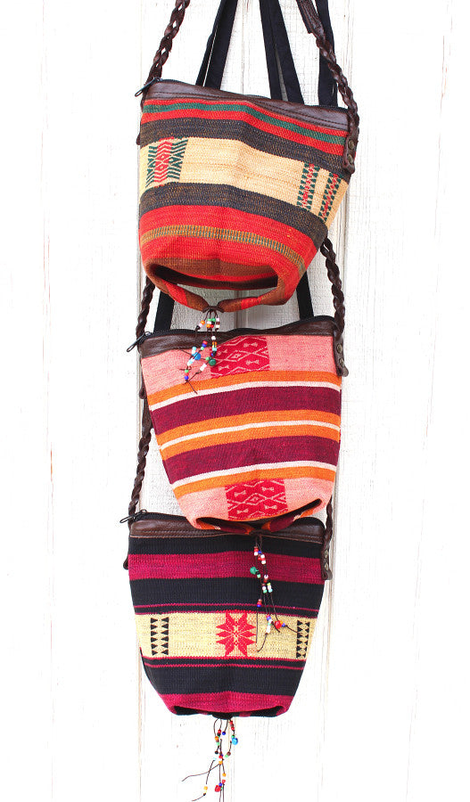 Handmade Naga hill tribe artisan messenger bucket bag: TH-BG-15N - Atlas Goods