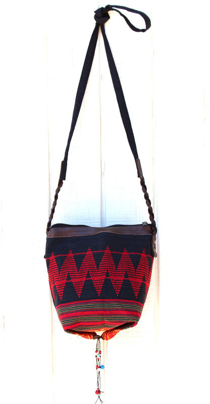 Handmade Naga hill tribe artisan messenger bucket bag: TH-BG-15N - Atlas Goods