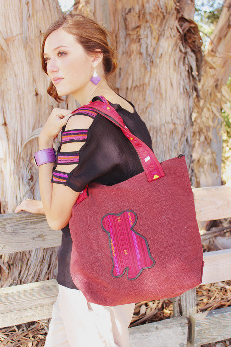 Handmade Lisu hill tribe cotton animal design tote shoulder bags - Atlas Goods