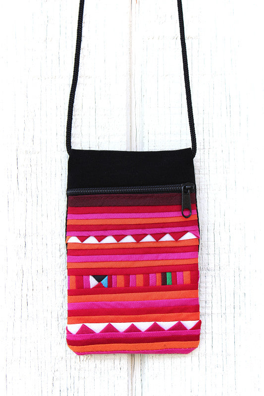 Handmade Lisu hill tribe intricate patchwork neck purse with ID back window - Atlas Goods