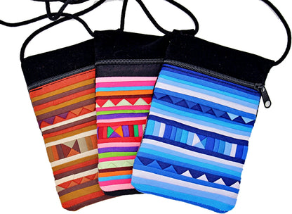 Handmade Lisu hill tribe intricate patchwork neck purse with ID back window/ lanyard